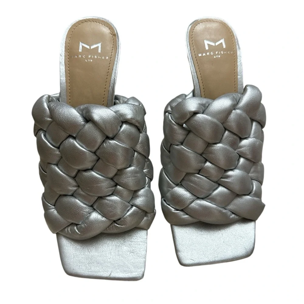 Marc Fisher Silver Metallic Heeled Sandals